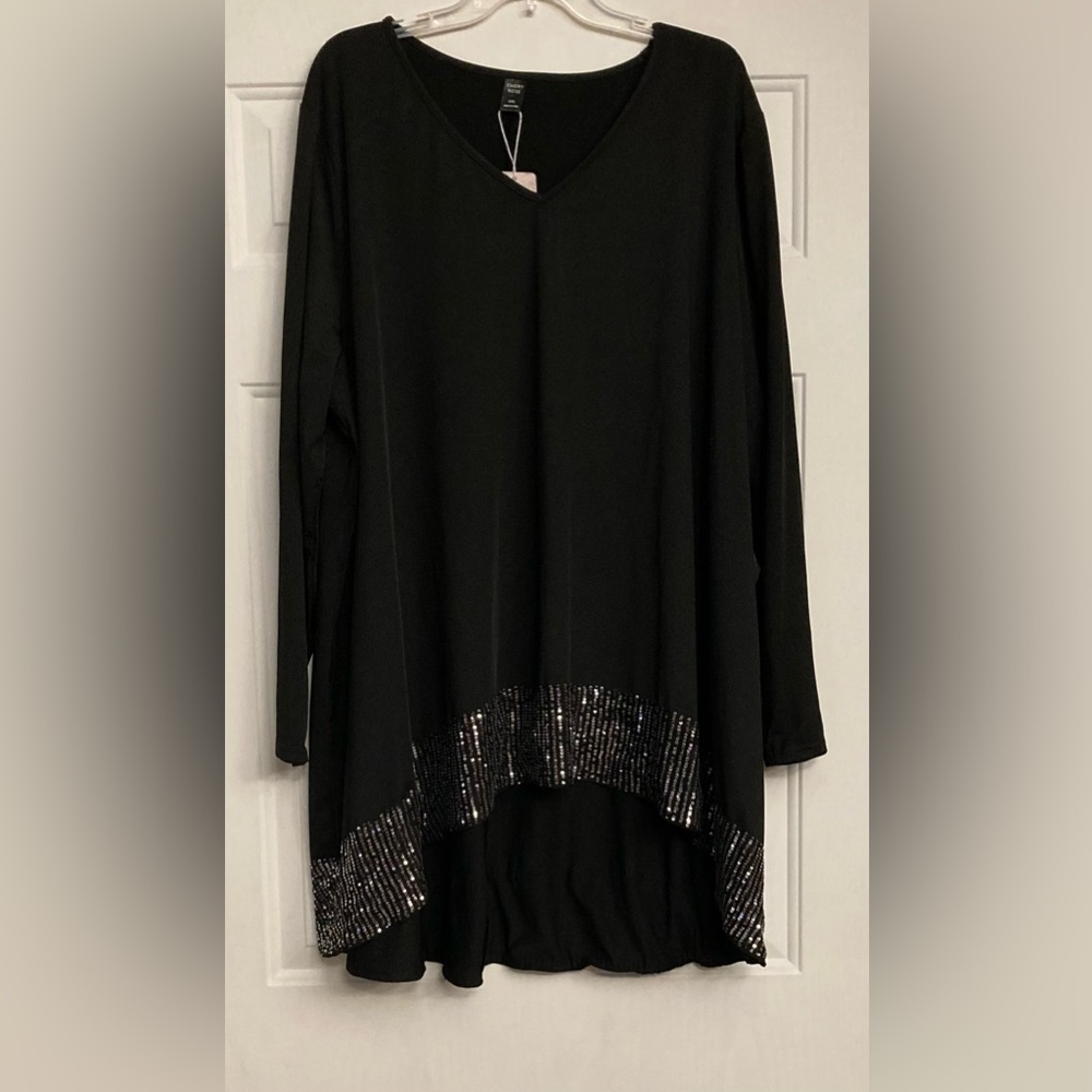 ♣️✨🪩✨♣️Emery Rose Chic Black Sequin Women's long sleeve Tunic